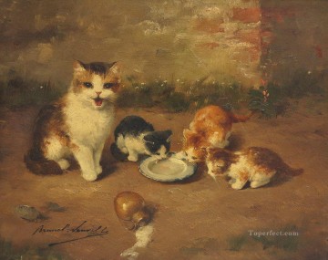  malerei - KITTENS MALEREI Alfred Brunel de Neuville